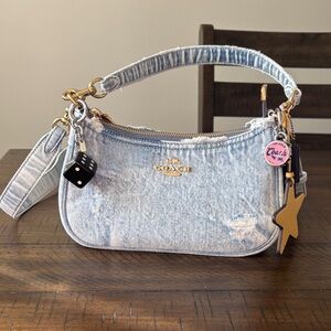 Coach Loved Denim Teri Shoulder/ Crossbody Bag with Charms and Gold Accents